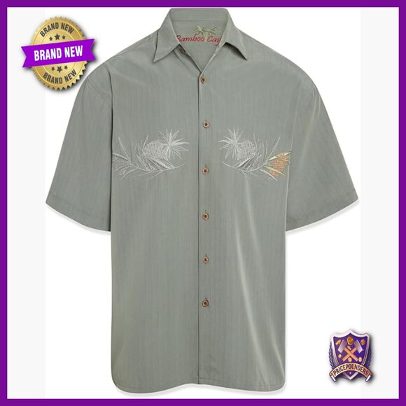 Men's Short Sleeve Button Down Camp Shirt with Pineapple Embroidery
